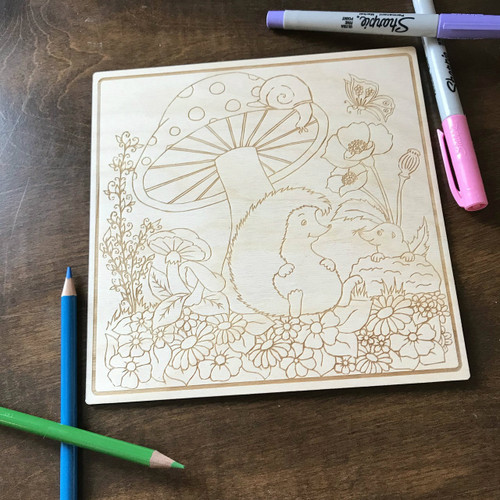 The Mushroom and the Hedgehog wood coloring panel