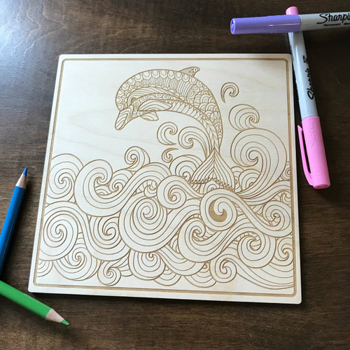 Dolphin Diving wood coloring panel
