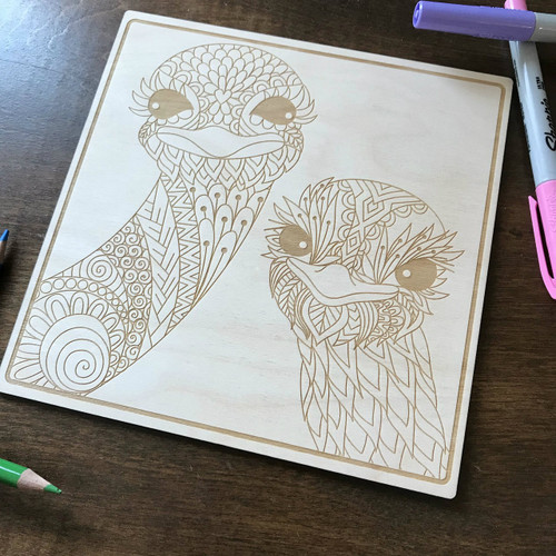 Ostrich Couple wood coloring panel