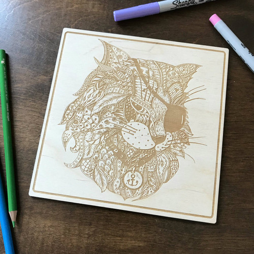 Pirate Cat wood coloring panel