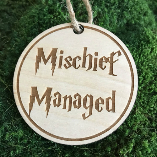 Mischief Managed wood holiday ornament