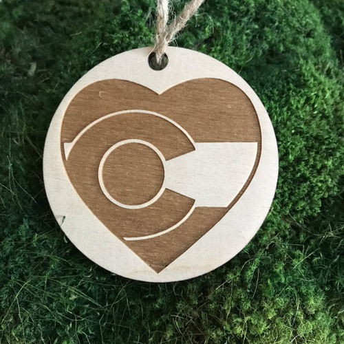 CO heart wood holiday ornament