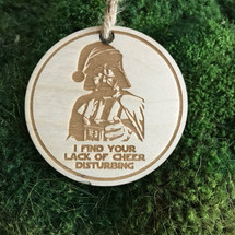 Darth Vader finds your lack of cheer... wood holiday ornament