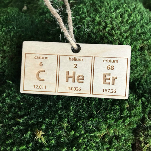 Element Table "Cheer" wood holiday ornament