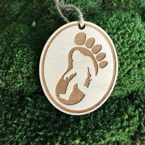 Bigfoot footprint wood holiday ornament