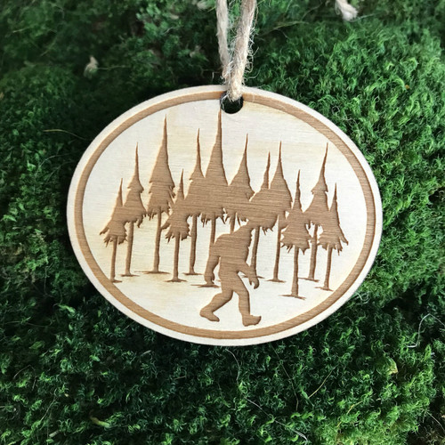 Bigfoot Forrest wood holiday ornament