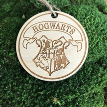 Hogwarts Crest wood holiday ornament