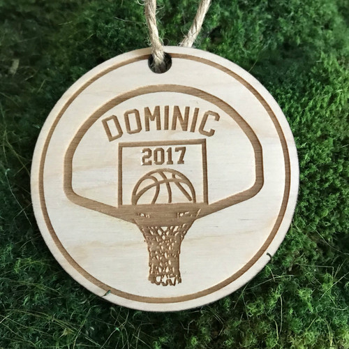 Basketball hoop personalized wood holiday ornament