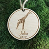 Giraffe personalized wood holiday ornament