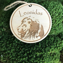 Lion Head personalized wood holiday ornament.
