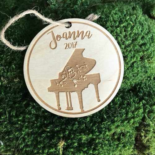 Piano personalized wood holiday ornament
