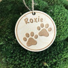 Paw prints personalized wood holiday ornament