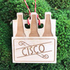 Six Pack of bottles personalized wood holiday ornament.