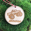 Monster Truck personalized wood holiday ornament.