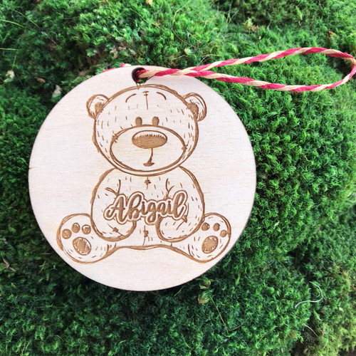 Teddy Bear personalized wood holiday ornament.