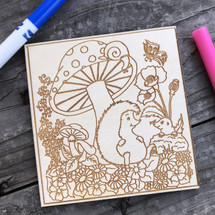 Hedgehog and mushroom wood coloring panel
