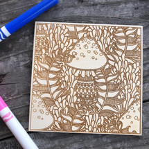 Mushroom in ferns wood coloring panel