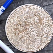 Round Peacock wood coloring panel