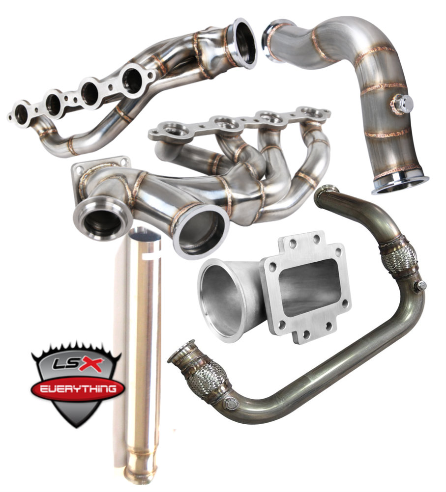 Single Big T4 Turbo Provision, Supports 700-800 WHP. Upgrade to T6 Provision to support 1,200 WHP

60mm V-band Wastegate and 50mm BOV Provision.

2.5" Cross Pipe, Excellent Ground Clearance. Above Oil Pan Level.

3" Turbo Downpipe then Enlarged to 3.5" Exhaust Pipe

Stainless Steel 1.65" Runner Tube
T4 Turbo Elbow Adapter. Flexible Fitment For Many Turbos
60mm Vband Wastegate Provision
2.5" Cross Pipe with Vband Connections
Comes with 60mm WG Dump Tube

Downpipe:
2 pcs 3" Downpipe Connects to Turbo (Fits Turbo with 3" V-band Exhaust Outlet)
3.5" Straight Exhaust Pipe