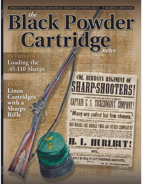 Our cover for this issue comes to us from Ron Paxton, friend and associate of William "Bill" Mapoles. Bill has written an exceptional article on the real-life accuracy of the Sharps New Model 1859 rifle using linen and paper cartridges. The rifle pictured on the cover is one of 2,000 rifles specially produced for "Berdan's Sharpshooters" of Civil War fame. Bill has exploded a few myths surrounding the ammunition for the early-day Sharps and it makes for especially interesting reading.
For those of you who own an original Sharps or one of the modern-day copies, Bill's article has some very useful and practical information on making accurate ammunition. - SPG