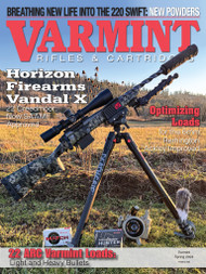 On the Cover... A Horizon Firearms Vandal X 22 Creedmoor with a SilencerCo Hybrid 46M suppressor and a Nightforce NXS 5.5-22x 50mm scope alongside an ICOtec 320 predator call and Hornady ammunition. Photograph by Zak May