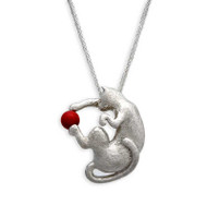 Cat with Coral Ball Necklace (sold on 18" Chain)