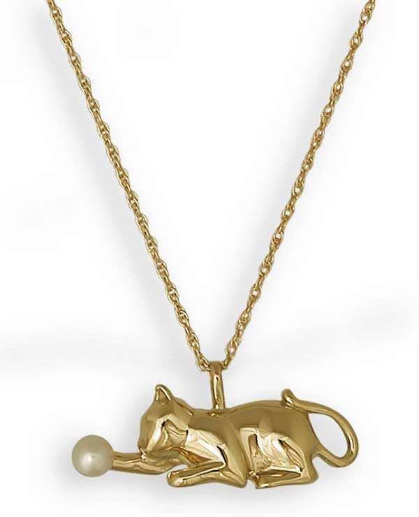 14k Gold Cat Playing With a Pearl - Pendant - Dallas Pridgen Jewelry