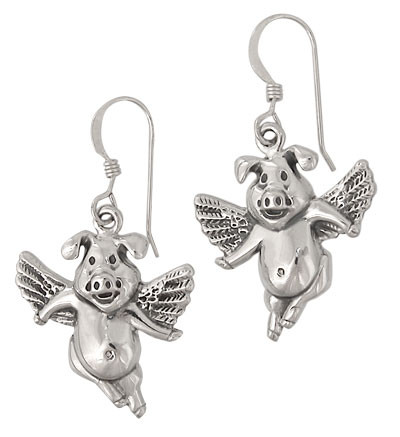 Sterling Silver Flying pig earrings