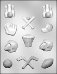 1-1/8" - 1-7/8" SPORTS ASSORTMENT CHOCOLATE CANDY MOLD