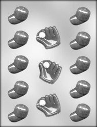 1-1/8" BASEBALL CAPS/GLOVES CHOCOLATE CANDY MOLD