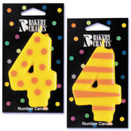 NUMBER CANDLE 4 STRIPES/DOTS--EA/1