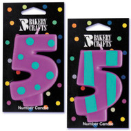 NUMBER CANDLE 5 STRIPES/DOTS--EA/1