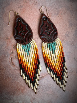 Saguaro Sunset Beaded Leather Earrings