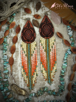 Desert Rose Beaded Leather Earrings 