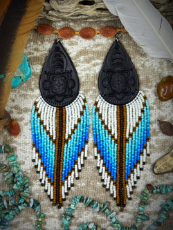 Tear Drop Eagle Spirit Beaded Leather Earrings**
