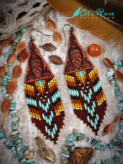 Autumn's Bloom Beaded Leather Earrings