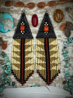 ++Coral Medicine++ Beaded Leather Earrings**