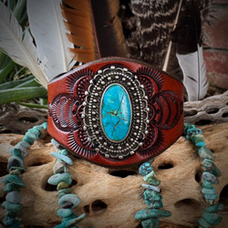 Lightning Bolt Turquoise Leather Cuff