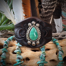 Aqua Variscite Leather Cuff