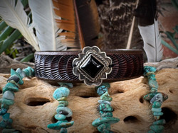 Diamond Onyx Leather Bangle (Dark Brown)