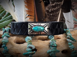 Midnight Black oval turquoise Leather Bangle 