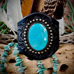 Water-webbed Kigman Turquoise Leather Cuff (Midnight Black)