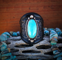 Electric Blue Carico Turquoise Leather Ring