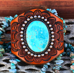 Angel's Landing~ Royston Turquoise Leather Cuff