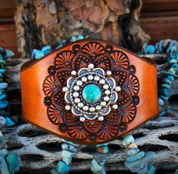 Turquoise Floral Wreath Leather Cuff