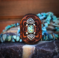 Pyramid Tibetan Turquoise Leather Ring 