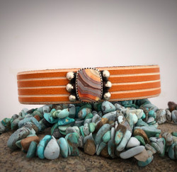 <<Perfect Pastel>> Crazy Lace Agate Leather Bangle (Honey Suckle)