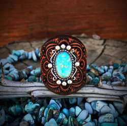 Vintage Water-Webbed Turquoise Leather Ring (Rustic Brown)