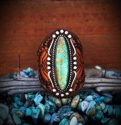 Slender Oblong Kingman Turquoise Leather Ring
