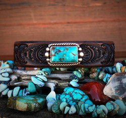 Vintage Rectangular Turquoise Leather Band in Dark Brown